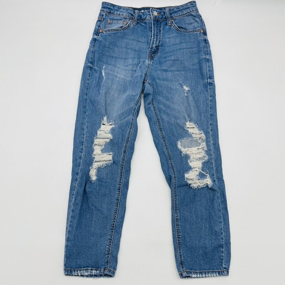 Wild Fable Womens Size 4 High Rise Mom Distressed Leg Jeans Medium Wash‎ Blue